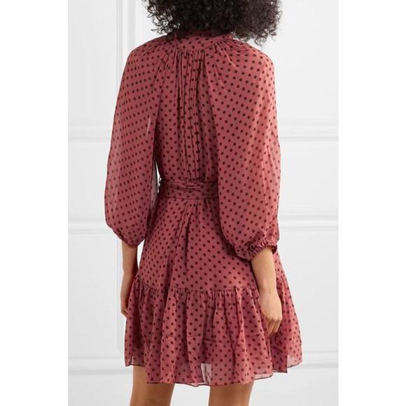 Zimmermann Polka Dot Bow Chiffon Mini Dress in Burgundy - Picture 12 of 14